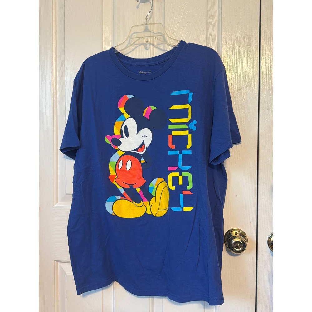 Disney Store Mickey Mouse Rainbow Graphic T-Shirt‎ Blue  XL Short Sleeve Cotton